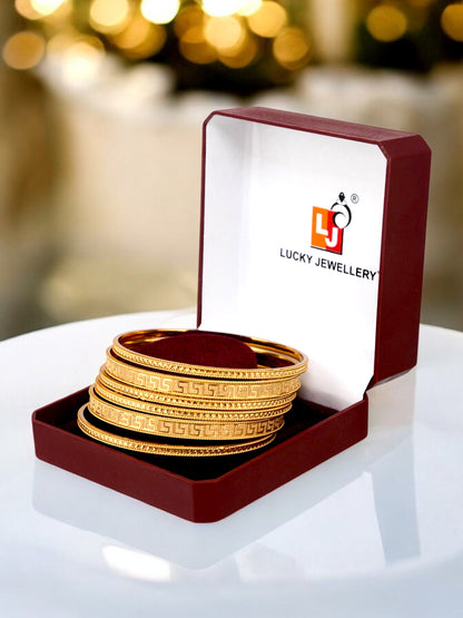 18k One Gram Gold Plated Traditional Designer Pack of 6 Bangle Set For Women