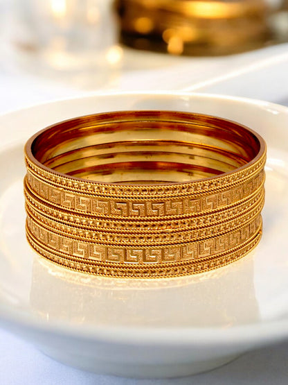 18k One Gram Gold Plated Traditional Designer Pack of 6 Bangle Set For Women