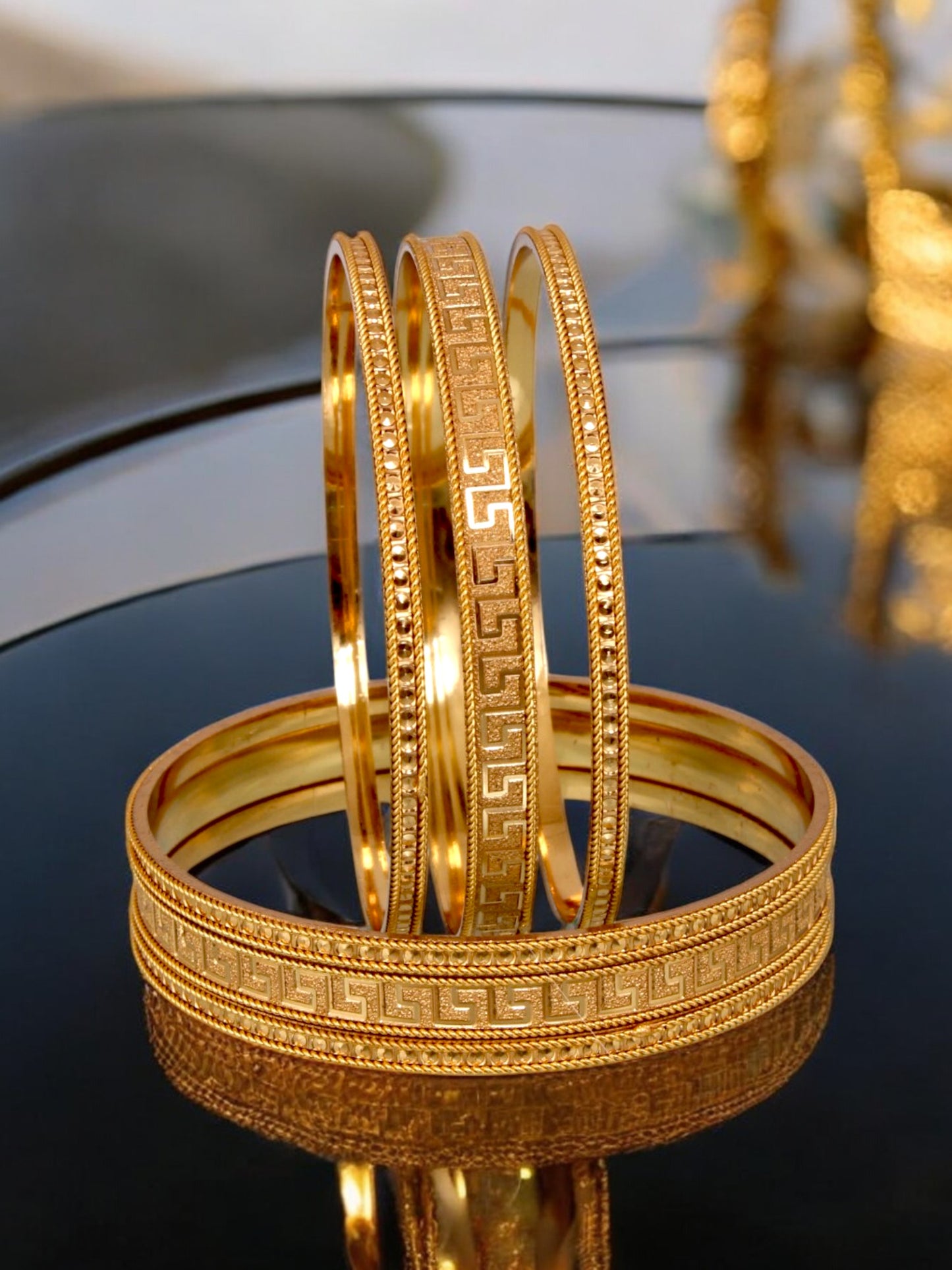 18k One Gram Gold Plated Traditional Designer Pack of 6 Bangle Set For Women