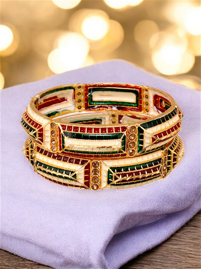 18k One Gram Gold Plated Traditional Designer Pack of 2 Bangle Set For Women