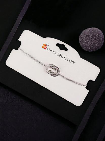 Latest Silver Plated Rhinestones Adjustable Bracelet with Pull Chain for Women & Girls