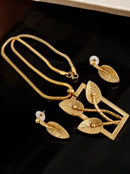 Trendy Oxidised Jewelry Necklace with Earrings Leaf Design Pendant and Earring Set For Women & Girls