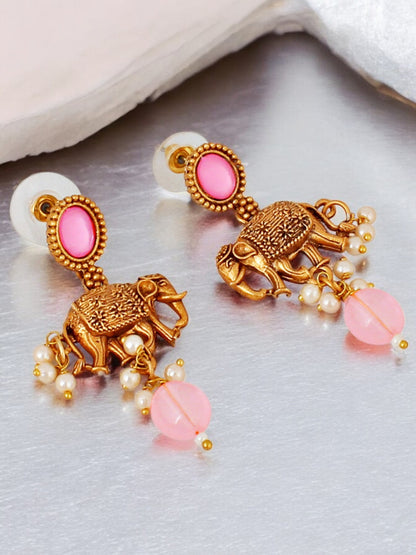 Trendy Gold Plated Jewelry Necklace with Earrings Elephant Design Oxidised Set and Earring Set