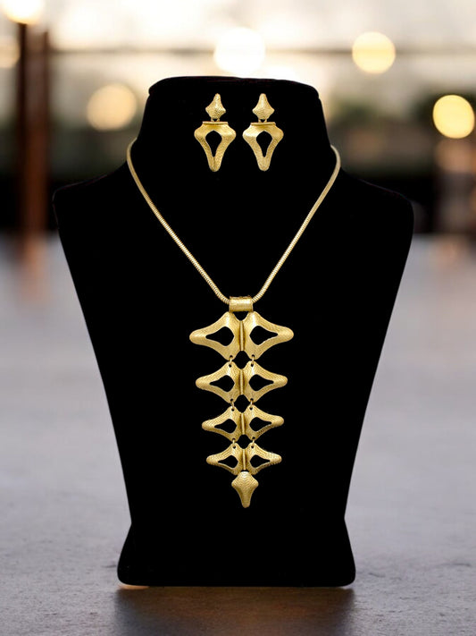 Gold Oxidised Jewelry Necklace with Earrings Trendy Long Necklace Jewellery and Earring Set