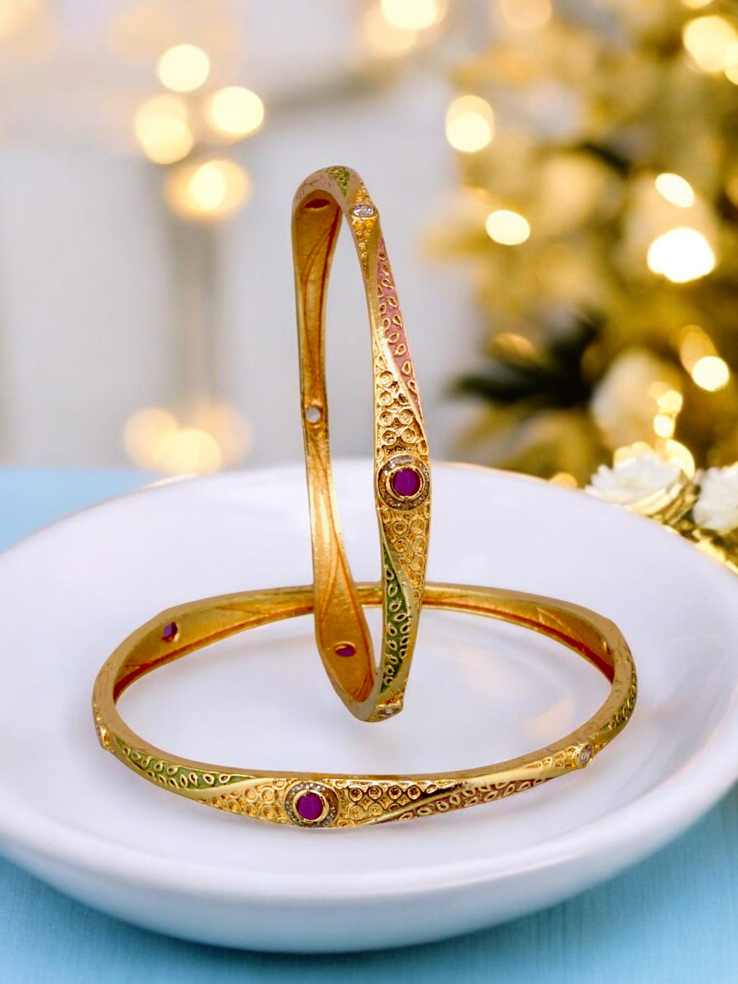 18k One Gram Gold Plated Traditional Designer Pack of 2 Bangle Set For Women