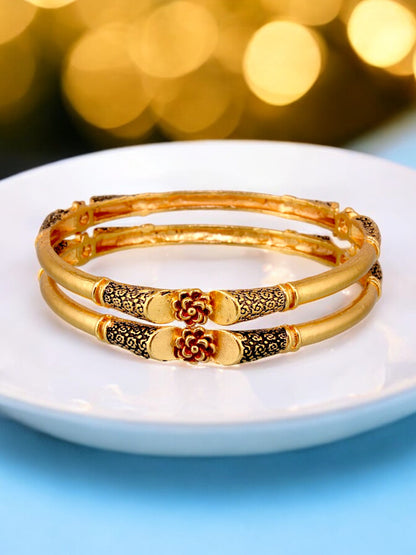 18k One Gram Gold Plated Traditional Designer Pack of 2 Bangle Set For Women