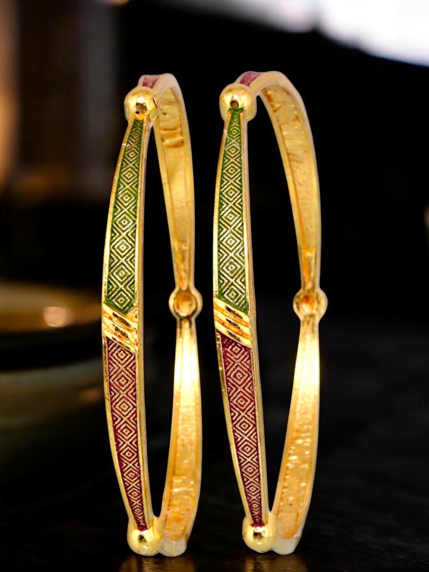 18k One Gram Gold Plated Traditional Designer Pack of 2 Bangle Set For Women