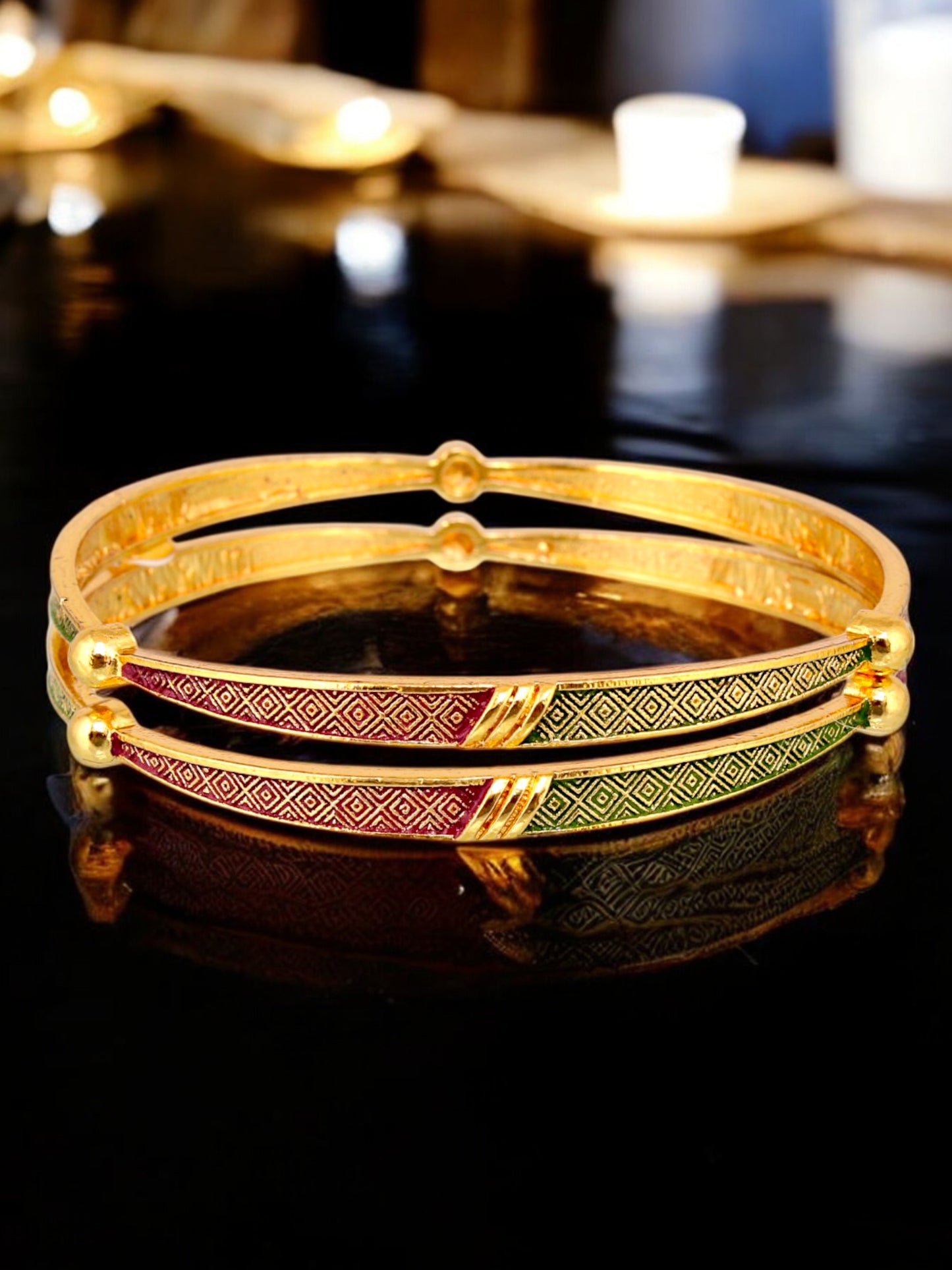 18k One Gram Gold Plated Traditional Designer Pack of 2 Bangle Set For Women