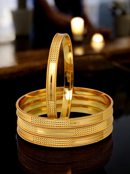 18k One Gram Gold Plated Traditional Designer Pack of 4 Bangle Set For Women