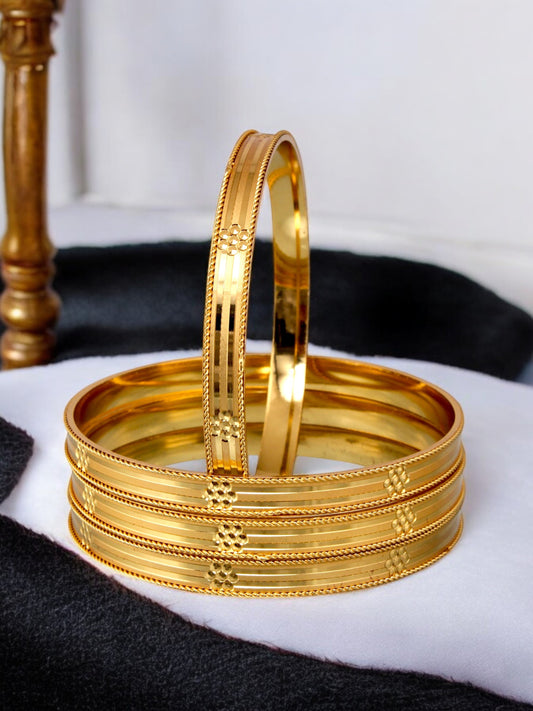 18k One Gram Gold Plated Traditional Designer Pack of 4 Bangle Set For Women