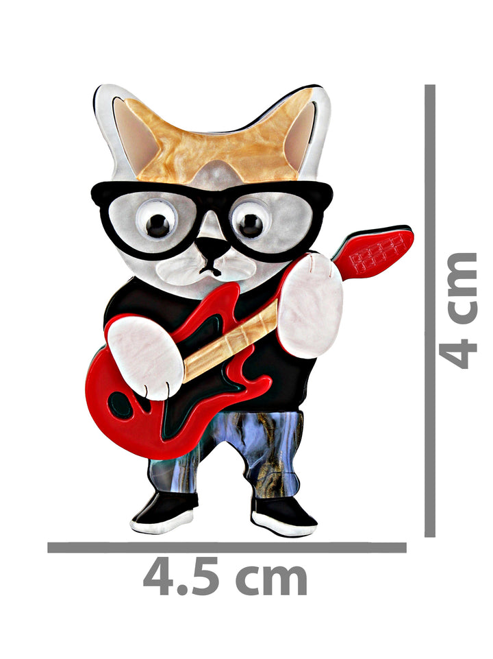 Trendy Guitar Cat With Glasses Brooch/Lapel Pin For Unisex