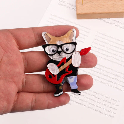 Trendy Guitar Cat With Glasses Brooch/Lapel Pin For Unisex