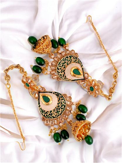 Traditional Designer Kundan Stone Green Meenakari Choker Bridal Set