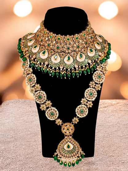 Traditional Designer Kundan Stone Green Meenakari Choker Bridal Set