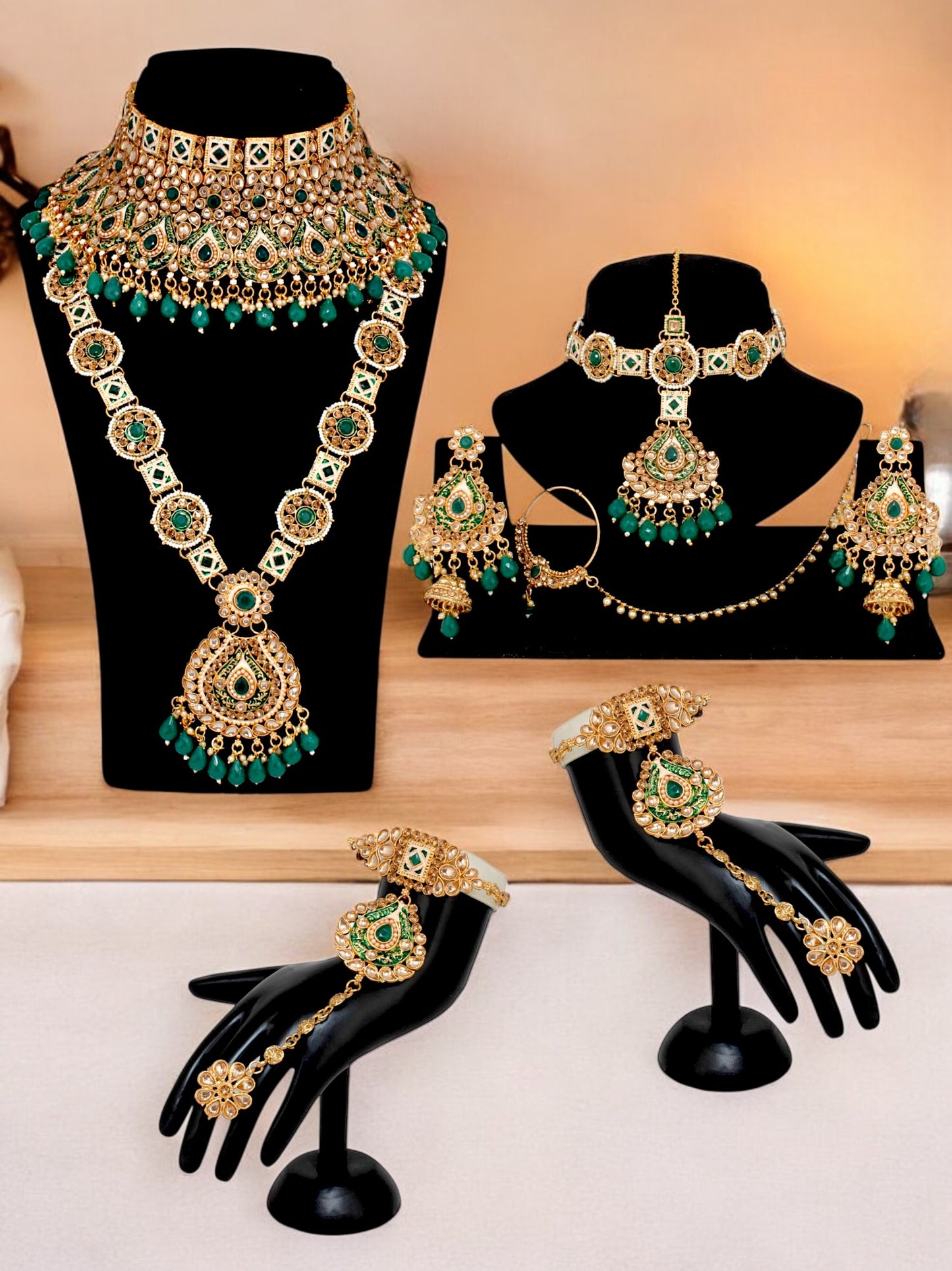 Traditional Designer Kundan Stone Green Meenakari Choker Bridal Set