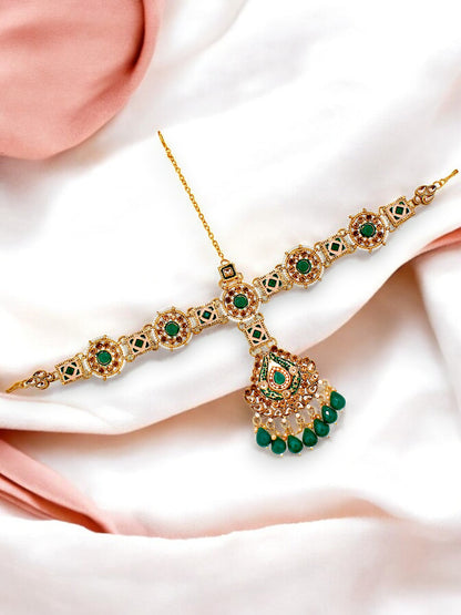 Traditional Designer Kundan Stone Green Meenakari Choker Bridal Set