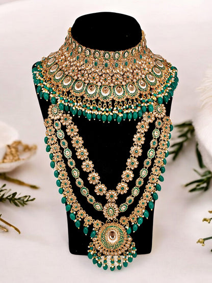 Traditional Designer Kundan Stone Green Meenakari Choker Bridal Set