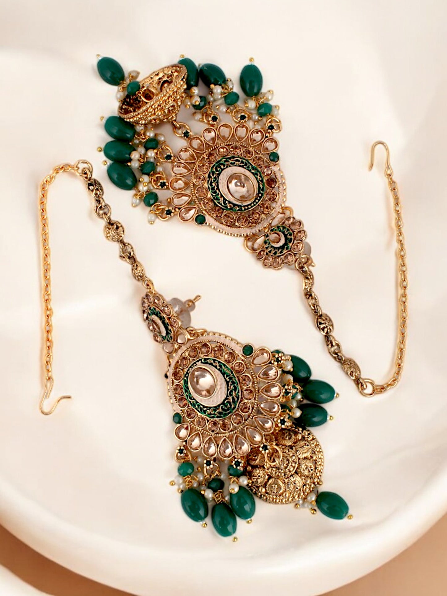 Traditional Designer Kundan Stone Green Meenakari Choker Bridal Set