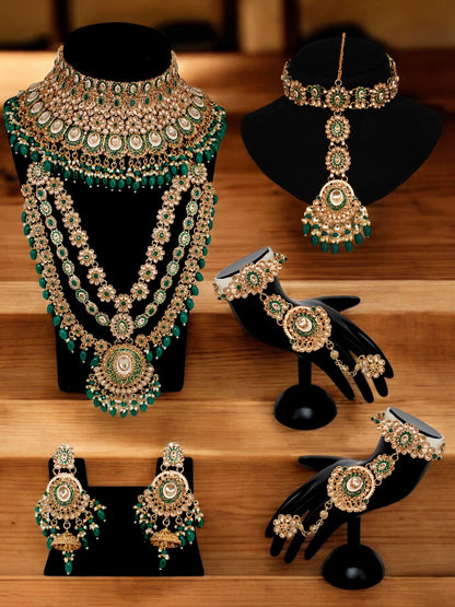 Traditional Designer Kundan Stone Green Meenakari Choker Bridal Set