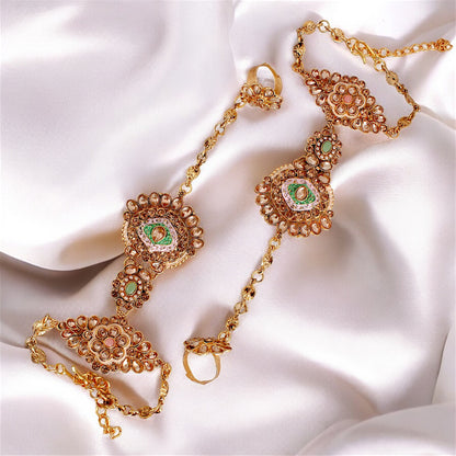 Traditional Designer Kundan Stone Pink and Mint Meenakari Choker Bridal Set