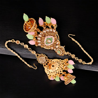 Traditional Designer Kundan Stone Pink and Mint Meenakari Choker Bridal Set