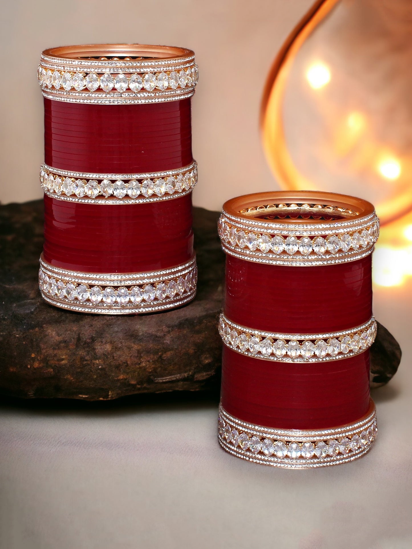 Lucky Jewellery Bridal Bangle Set Wedding punjabi chuda Solitair Designer chura CZ Stone Maroon color Choora Set for Women