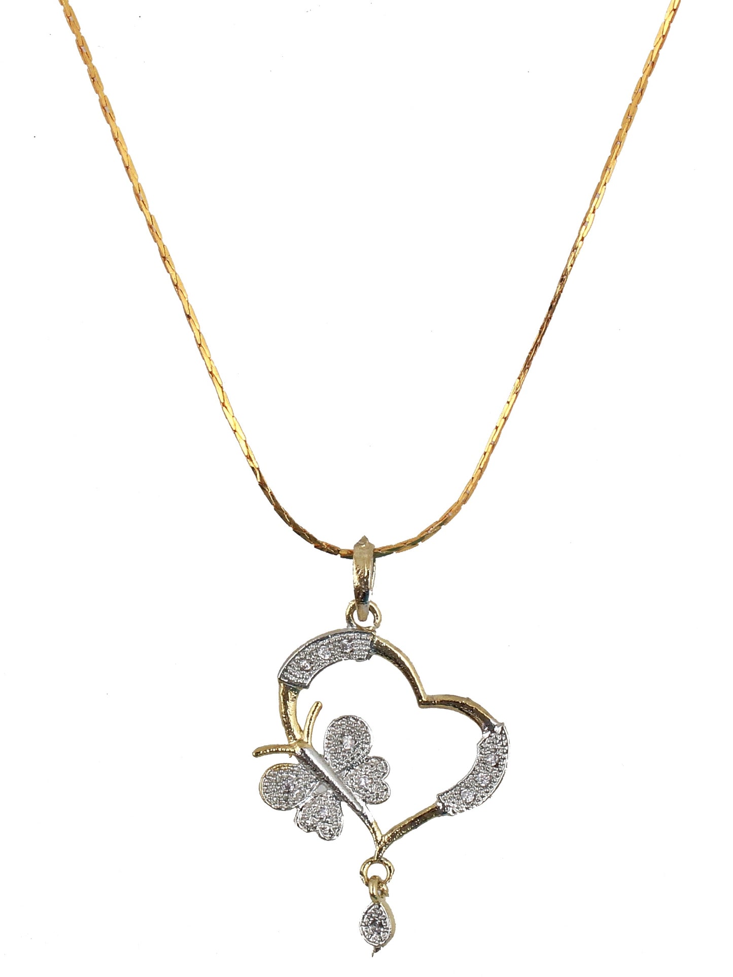 Heart and Butterfly Shape Pendant with Earring and Chain