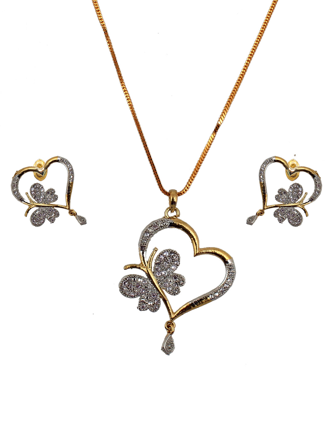 Heart and Butterfly Shape Pendant with Earring