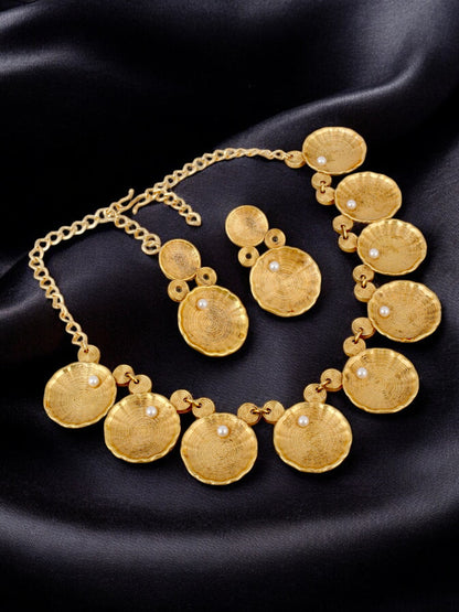 Trendy Gold Plated Jewelry Necklace with Earrings Golden Oxidised Jewellery and Earring Set