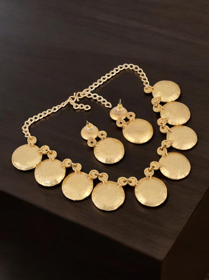 Trendy Gold Plated Jewelry Necklace with Earrings Golden Oxidised Jewellery and Earring Set