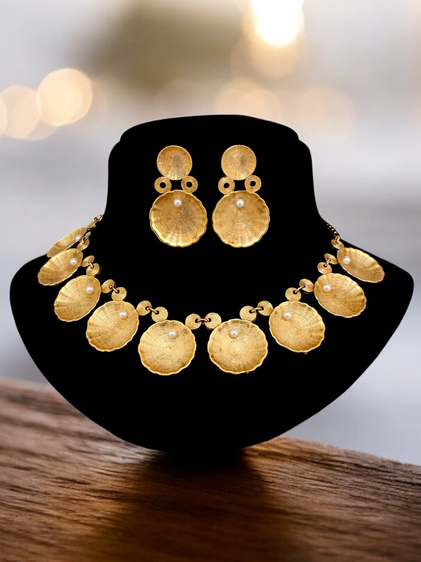 Trendy Gold Plated Jewelry Necklace with Earrings Golden Oxidised Jewellery and Earring Set