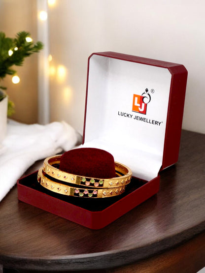 18k One Gram Gold Plated Traditional Designer Pack of 2 Bangle Set For Women