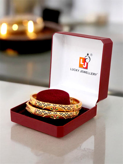 18k One Gram Gold Plated Traditional Designer Pack of 2 Bangle Set For Women