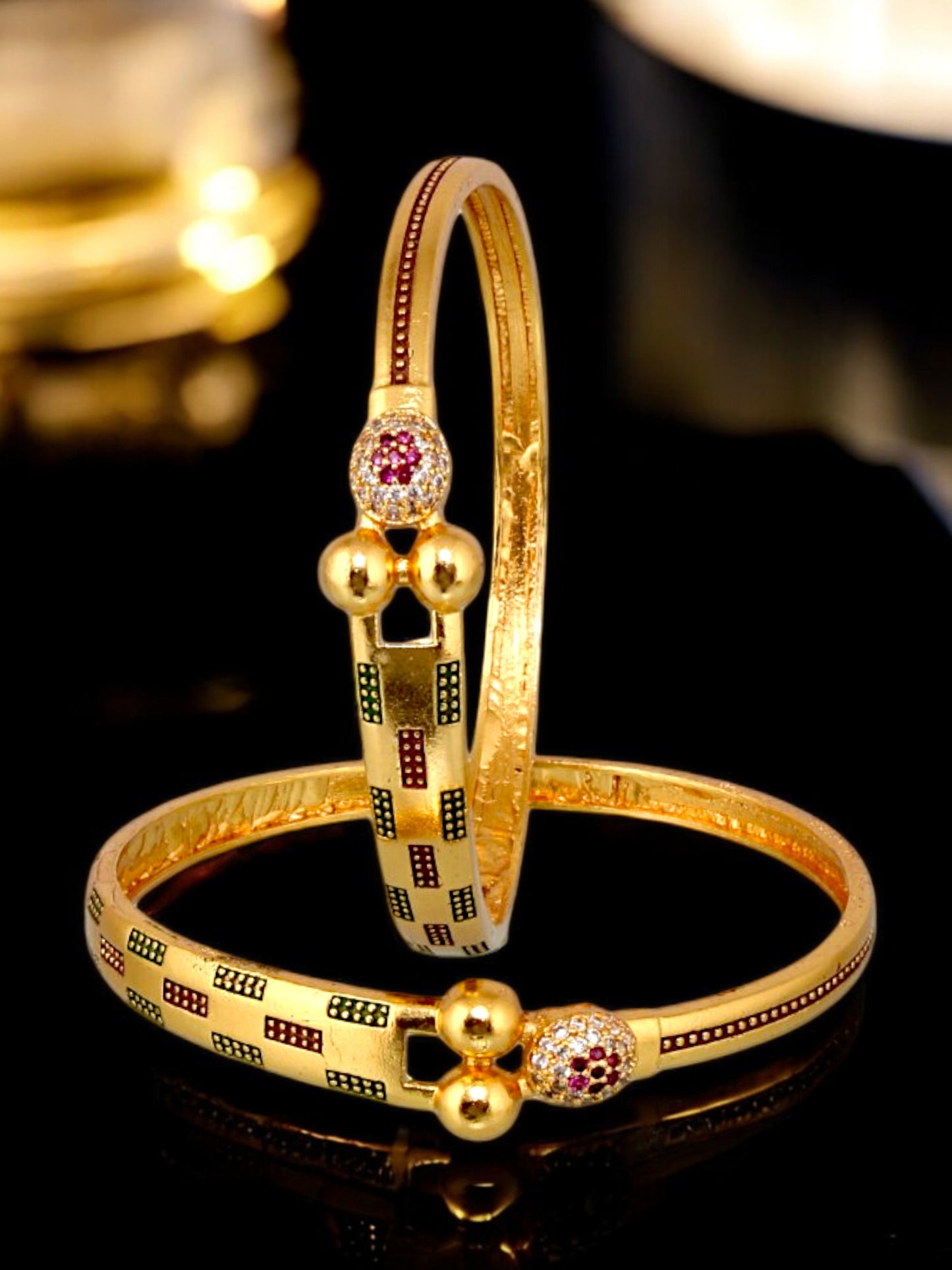 18k One Gram Gold Plated Traditional Designer Pack of 2 Bangle Set For Women