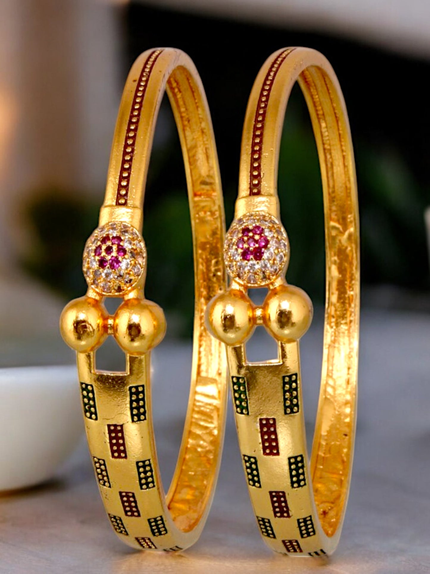 18k One Gram Gold Plated Traditional Designer Pack of 2 Bangle Set For Women