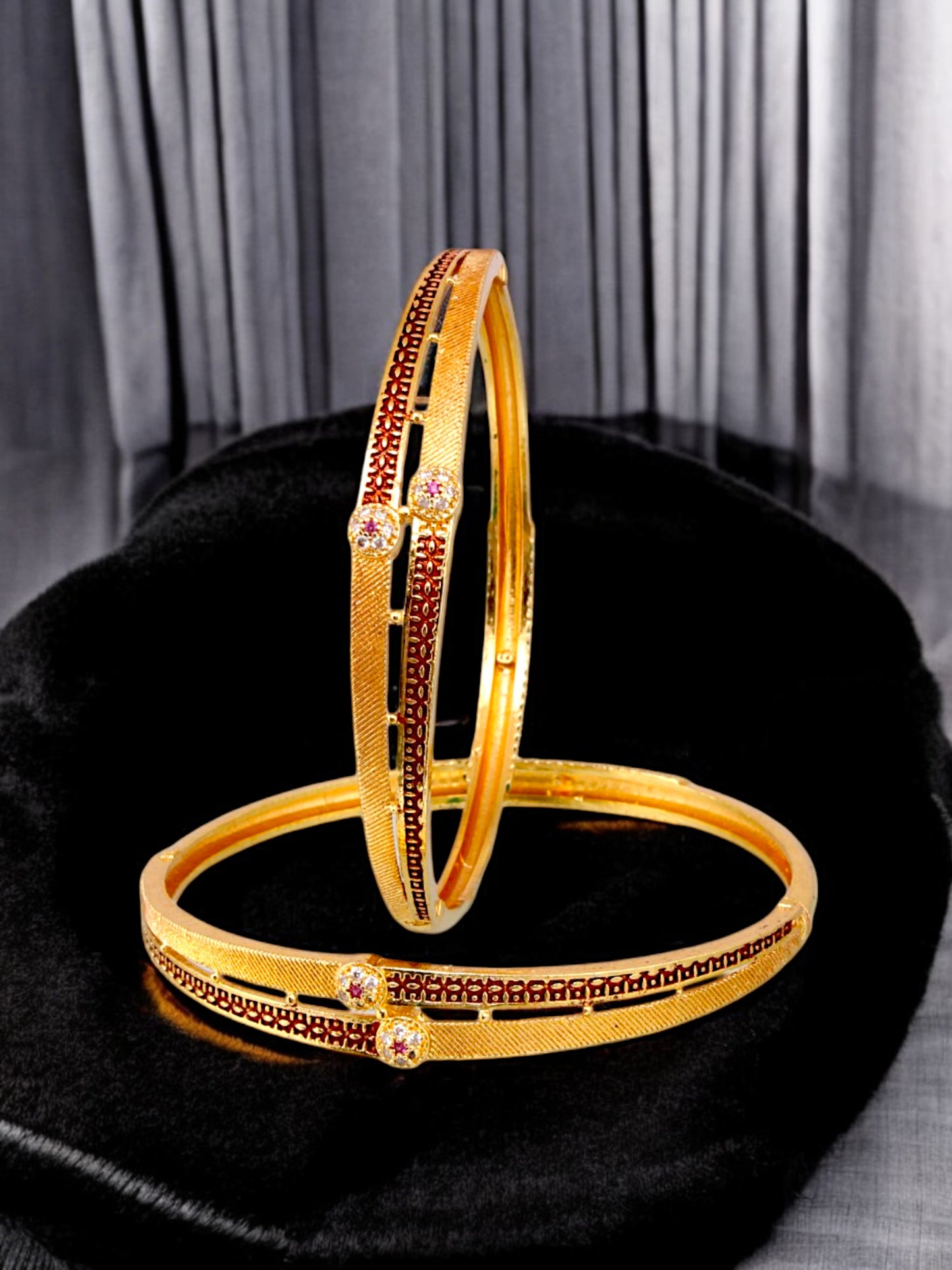 18k One Gram Gold Plated Traditional Designer Pack of 2 Bangle Set For Women