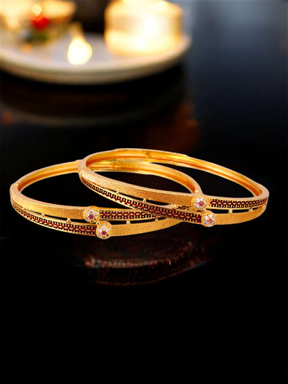 18k One Gram Gold Plated Traditional Designer Pack of 2 Bangle Set For Women