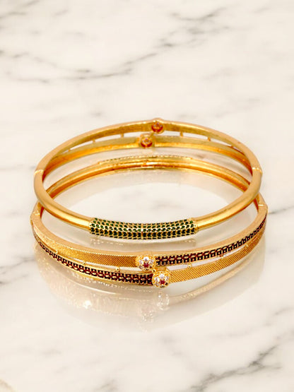 18k One Gram Gold Plated Traditional Designer Pack of 2 Bangle Set For Women