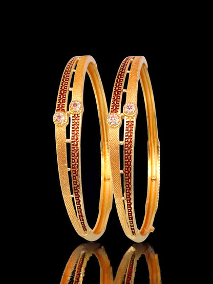 18k One Gram Gold Plated Traditional Designer Pack of 2 Bangle Set For Women