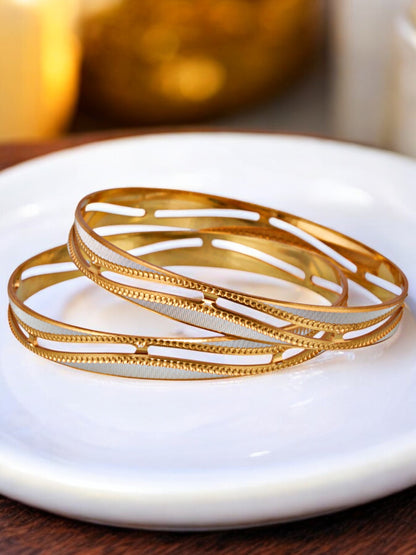 18k One Gram Gold Plated Traditional Designer Pack of 2 Bangle Set For Women