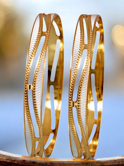 18k One Gram Gold Plated Traditional Designer Pack of 2 Bangle Set For Women