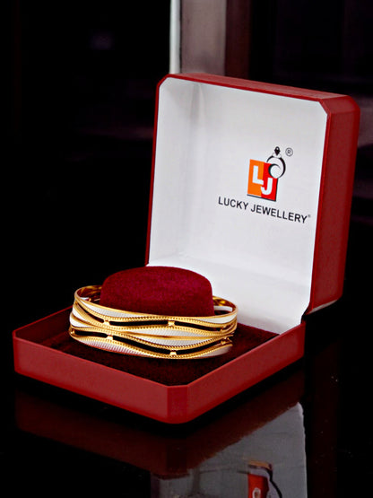 18k One Gram Gold Plated Traditional Designer Pack of 2 Bangle Set For Women