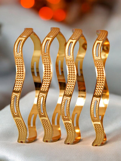 18k One Gram Gold Plated Traditional Designer Pack of 4 Bangle Set For Women