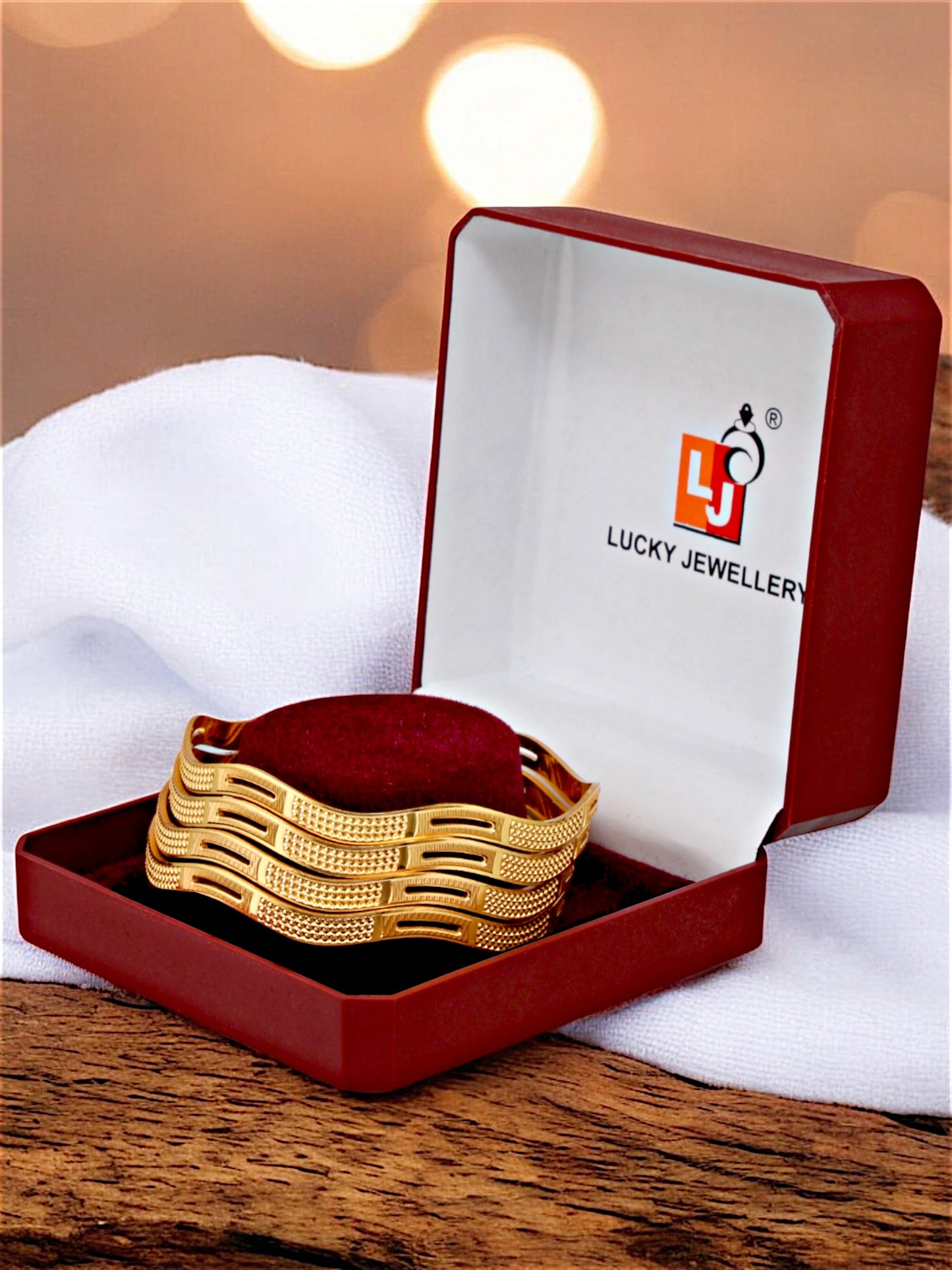 18k One Gram Gold Plated Traditional Designer Pack of 4 Bangle Set For Women