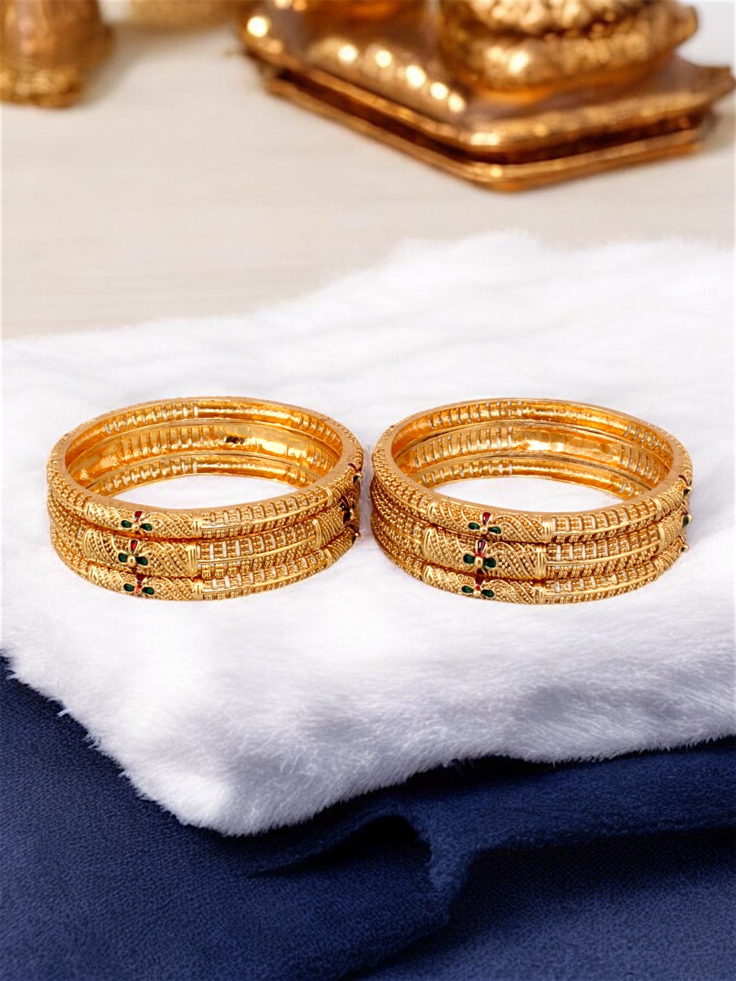 18k One Gram Gold Plated Traditional Designer Pack of 6 Bangle Set For Women