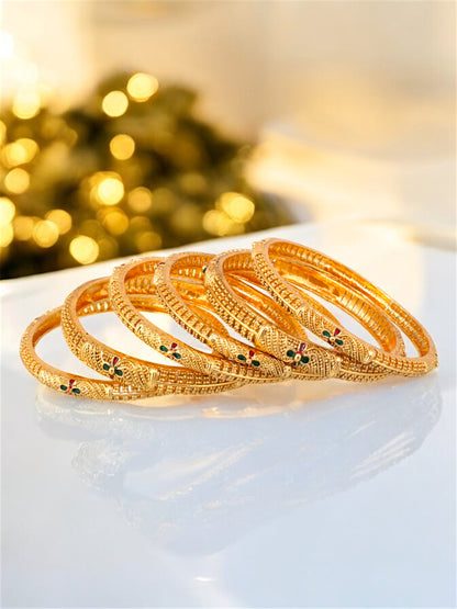 18k One Gram Gold Plated Traditional Designer Pack of 6 Bangle Set For Women