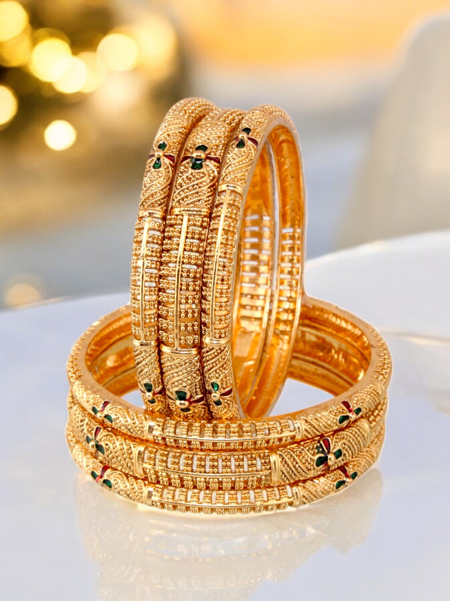 18k One Gram Gold Plated Traditional Designer Pack of 6 Bangle Set For Women