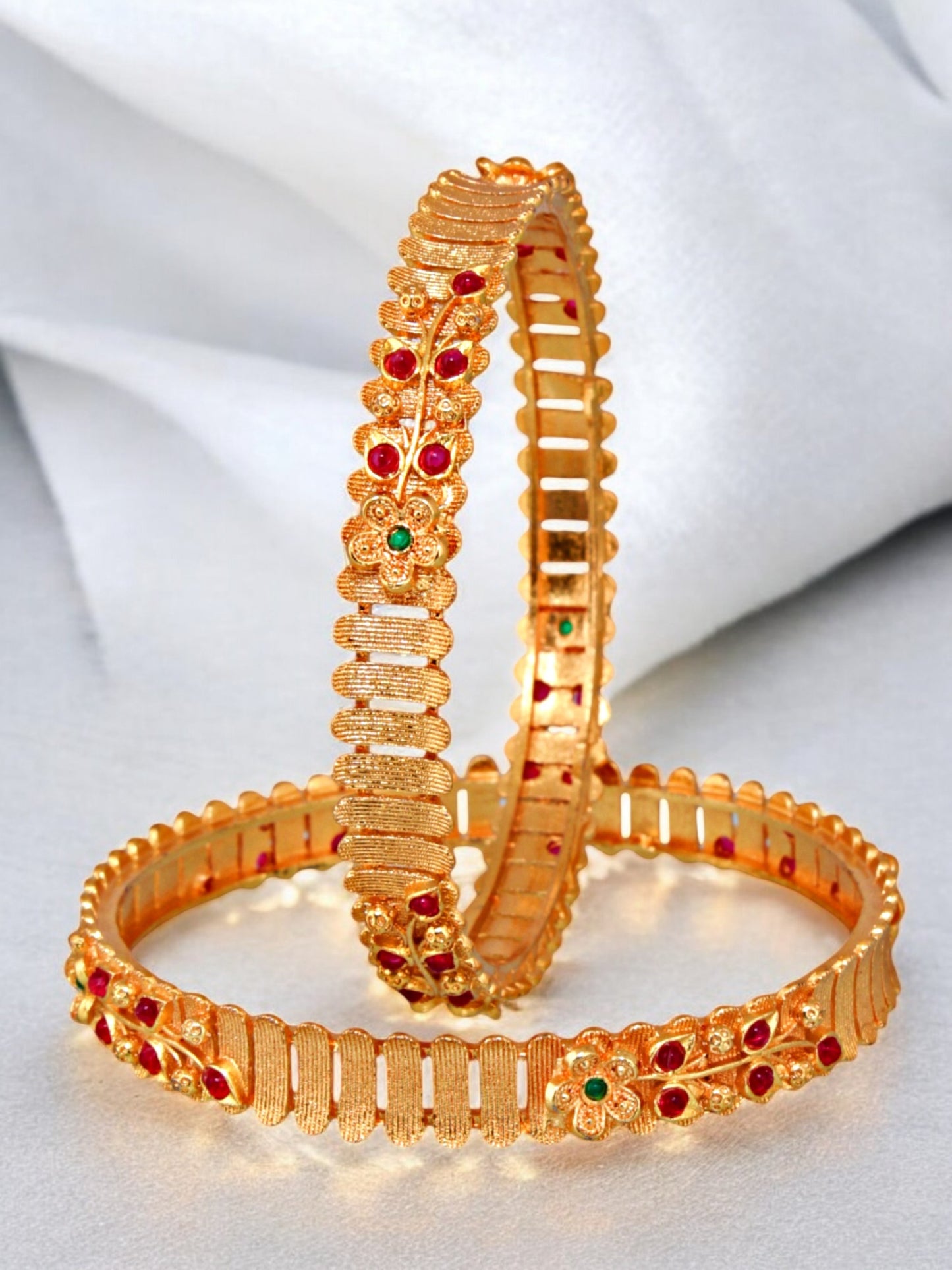 18k One Gram Gold Plated Traditional Designer Pack of 2 Bangle Set For Women