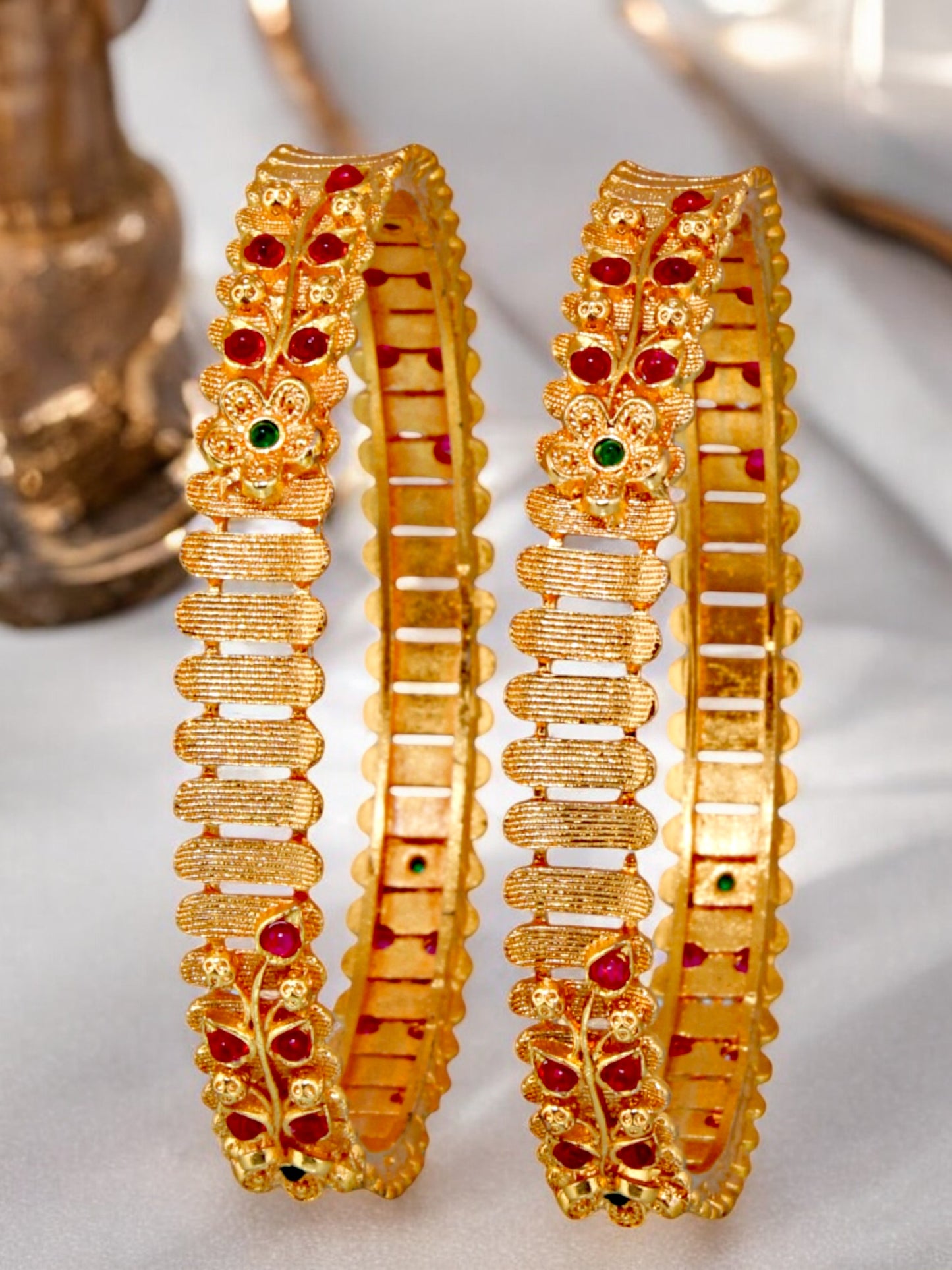 18k One Gram Gold Plated Traditional Designer Pack of 2 Bangle Set For Women