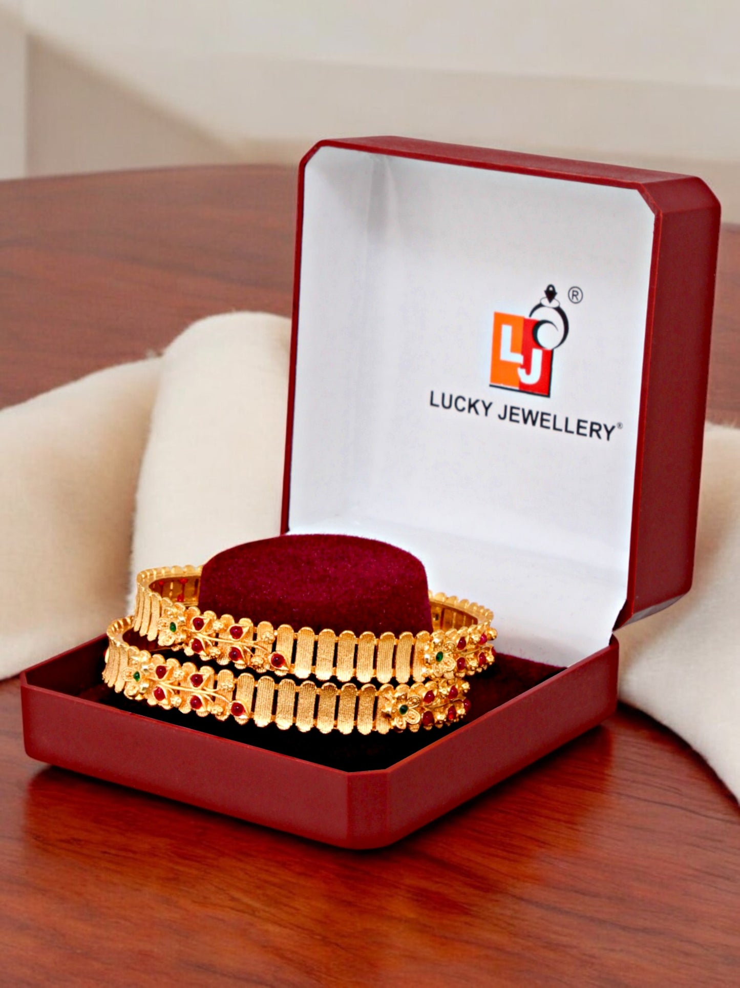 18k One Gram Gold Plated Traditional Designer Pack of 2 Bangle Set For Women